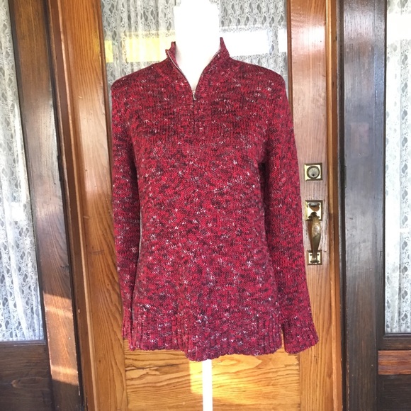 Liz Claiborne Red Burgundy Wine Zipup Sweater Sz M - Picture 2 of 7